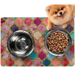Glitter Moroccan Watercolor Dog Food Mat - Small