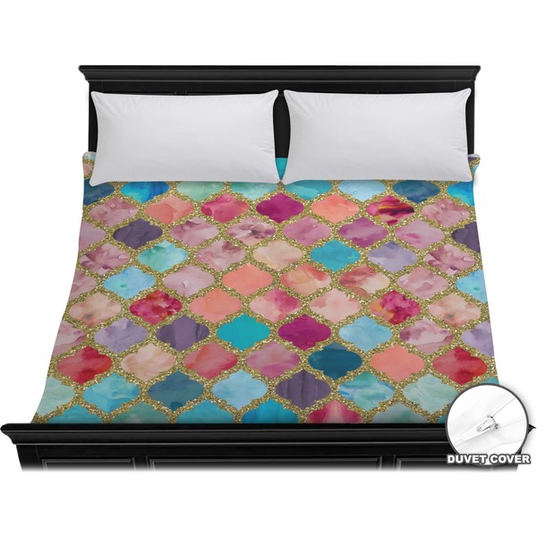 Custom Glitter Moroccan Watercolor Duvet Cover - King