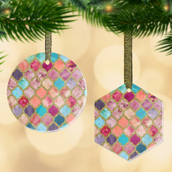 Glitter Moroccan Watercolor Flat Glass Ornament