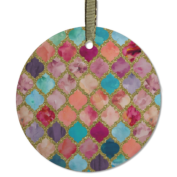 Custom Glitter Moroccan Watercolor Flat Glass Ornament - Round