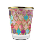 Glitter Moroccan Watercolor Glass Shot Glass - 1.5 oz - with Gold Rim - Single