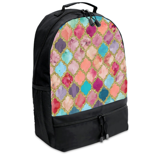 Custom Glitter Moroccan Watercolor Backpacks - Black