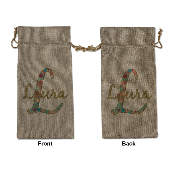 Custom Glitter Moroccan Watercolor Large Burlap Gift Bag - Front & Back