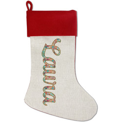 Glitter Moroccan Watercolor Red Linen Stocking