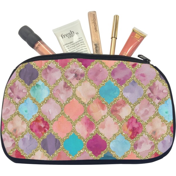 Custom Glitter Moroccan Watercolor Makeup / Cosmetic Bag - Medium