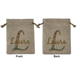 Glitter Moroccan Watercolor Medium Burlap Gift Bag - Front & Back