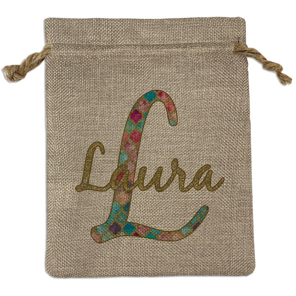 Custom Glitter Moroccan Watercolor Burlap Gift Bag