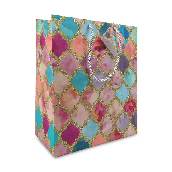 Custom Glitter Moroccan Watercolor Medium Gift Bag