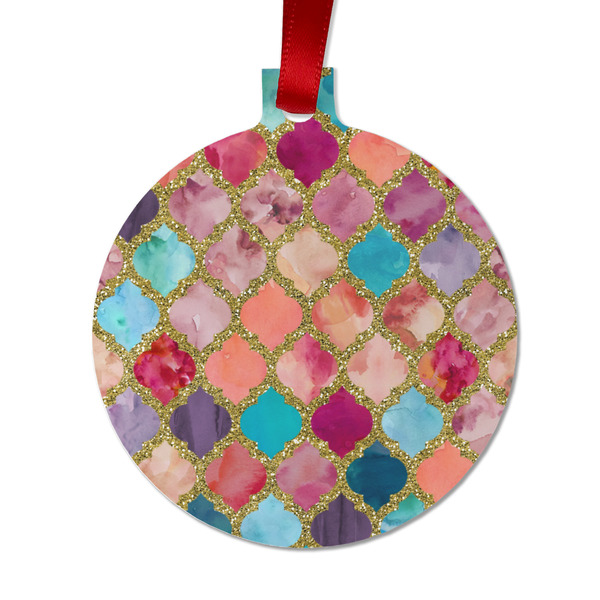 Custom Glitter Moroccan Watercolor Metal Ball Ornament - Double Sided