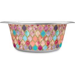 Glitter Moroccan Watercolor Stainless Steel Dog Bowl - Medium