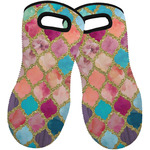 Glitter Moroccan Watercolor Neoprene Oven Mitts - Set of 2