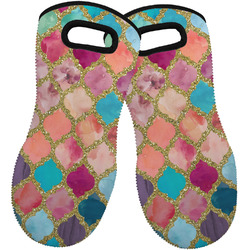 Glitter Moroccan Watercolor Neoprene Oven Mitts - Set of 2