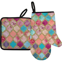 Glitter Moroccan Watercolor Oven Mitt & Pot Holder Set