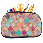 Glitter Moroccan Watercolor Neoprene Pencil Case - Medium