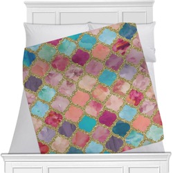Glitter Moroccan Watercolor Minky Blanket - Toddler / Throw - 60"x50" - Double Sided