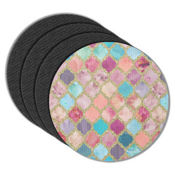 Glitter Moroccan Watercolor Round Rubber Backed Coasters - Set of 4