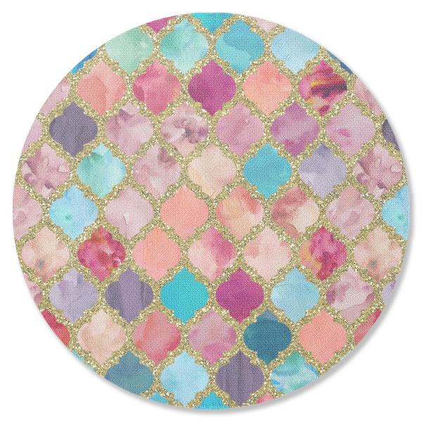 Custom Glitter Moroccan Watercolor Round Rubber Backed Coaster