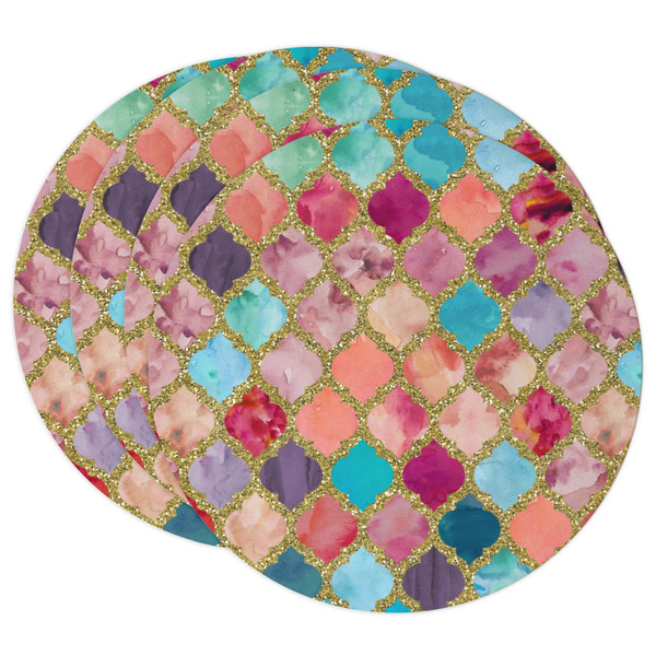 Custom Glitter Moroccan Watercolor Round Paper Coasters