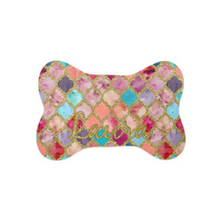 Glitter Moroccan Watercolor Bone Shaped Dog Food Mat (Small)