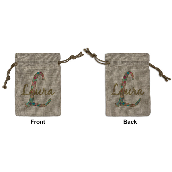 Custom Glitter Moroccan Watercolor Small Burlap Gift Bag - Front & Back