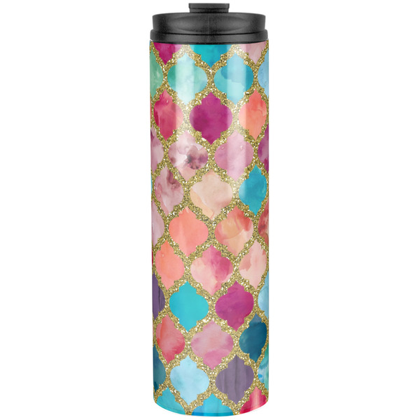 Custom Glitter Moroccan Watercolor Stainless Steel Skinny Tumbler - 20 oz