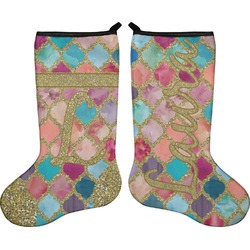 Glitter Moroccan Watercolor Holiday Stocking - Double-Sided - Neoprene
