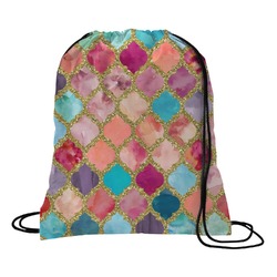 Glitter Moroccan Watercolor Drawstring Backpack - Large