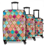 Glitter Moroccan Watercolor 3 Piece Luggage Set - 20" Carry On, 24" Medium Checked, 28" Large Checked