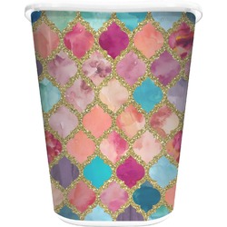 Glitter Moroccan Watercolor Waste Basket - Double Sided (White)
