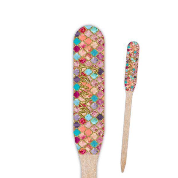 Custom Glitter Moroccan Watercolor Paddle Wooden Food Picks - Single Sided