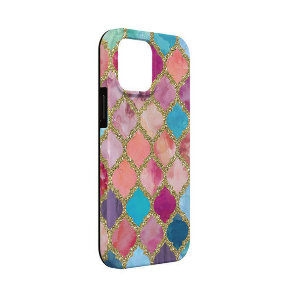 Custom Glitter Moroccan Watercolor iPhone Case - Rubber Lined - iPhone 13 Mini