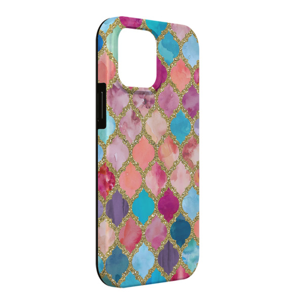 Custom Glitter Moroccan Watercolor iPhone Case - Rubber Lined - iPhone 13 Pro Max