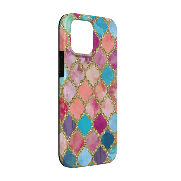 Custom Glitter Moroccan Watercolor iPhone Case - Rubber Lined - iPhone 13 Pro