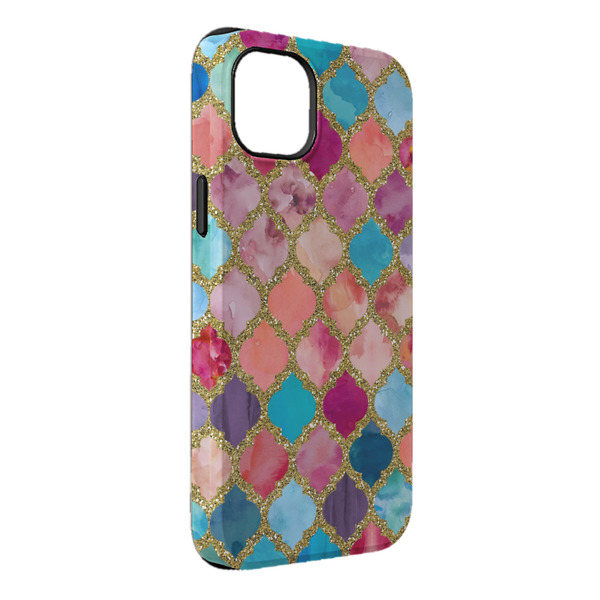 Custom Glitter Moroccan Watercolor iPhone Case - Rubber Lined - iPhone 14 Plus