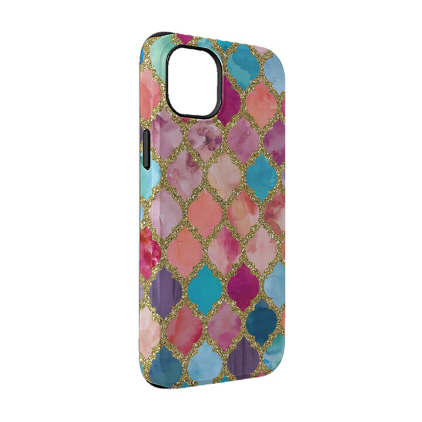 Custom Glitter Moroccan Watercolor iPhone Case - Rubber Lined - iPhone 14 Pro