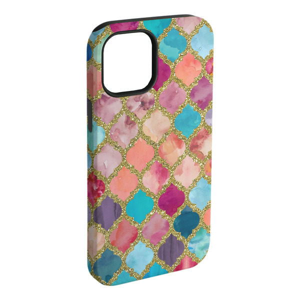 Custom Glitter Moroccan Watercolor iPhone Case - Rubber Lined - iPhone 15 Plus