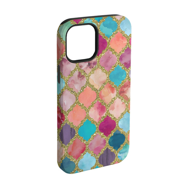 Custom Glitter Moroccan Watercolor iPhone Case - Rubber Lined - iPhone 15 Pro