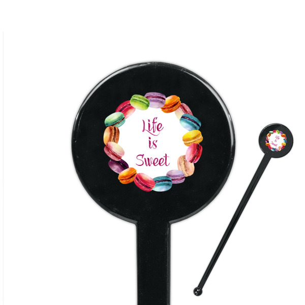 Custom Macarons 7" Round Plastic Stir Sticks - Black - Single Sided