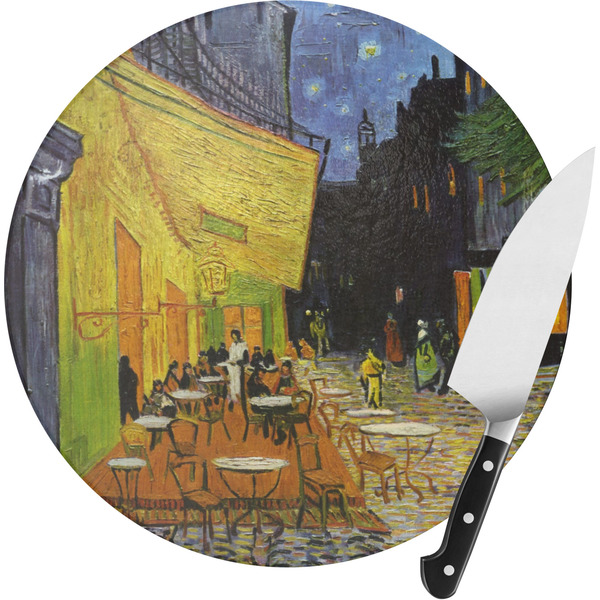 Custom Cafe Terrace at Night (Van Gogh 1888) Round Glass Cutting Board - Small