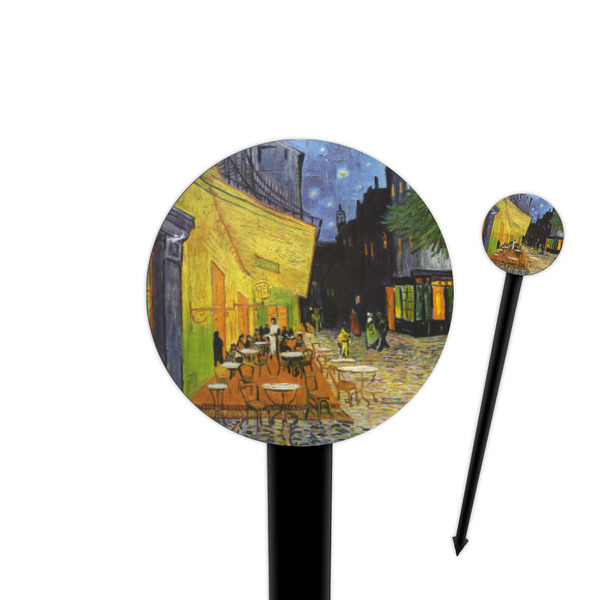 Custom Cafe Terrace at Night (Van Gogh 1888) 4" Round Plastic Food Picks - Black - Single Sided