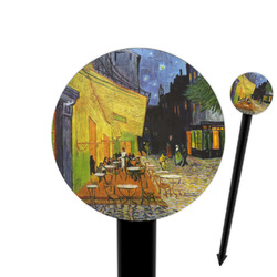 Cafe Terrace at Night (Van Gogh 1888) 6" Round Plastic Food Picks - Black - Single Sided
