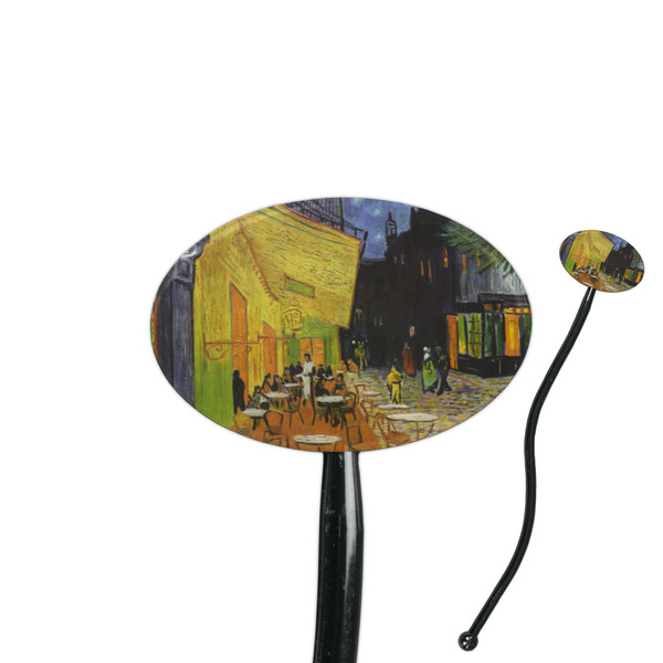 Custom Cafe Terrace at Night (Van Gogh 1888) 7" Oval Plastic Stir Sticks - Black - Double Sided