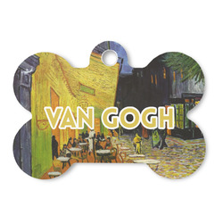 Cafe Terrace at Night (Van Gogh 1888) Bone Shaped Dog ID Tag - Large