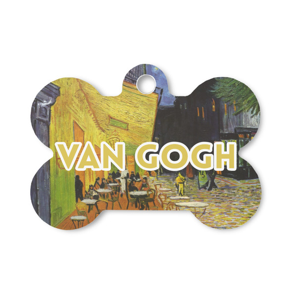 Custom Cafe Terrace at Night (Van Gogh 1888) Bone Shaped Dog ID Tag - Small