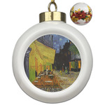 Cafe Terrace at Night (Van Gogh 1888) Ceramic Ball Ornaments - Poinsettia Garland