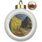 Cafe Terrace at Night (Van Gogh 1888) Ceramic Christmas Ornament - Poinsettias (Front View)