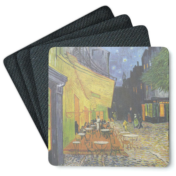 Custom Cafe Terrace at Night (Van Gogh 1888) Square Rubber Backed Coasters - Set of 4