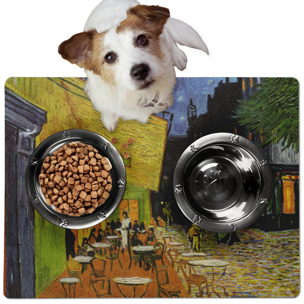 Custom Cafe Terrace at Night (Van Gogh 1888) Dog Food Mat - Medium