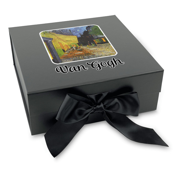 Custom Cafe Terrace at Night (Van Gogh 1888) Gift Box with Magnetic Lid - Black