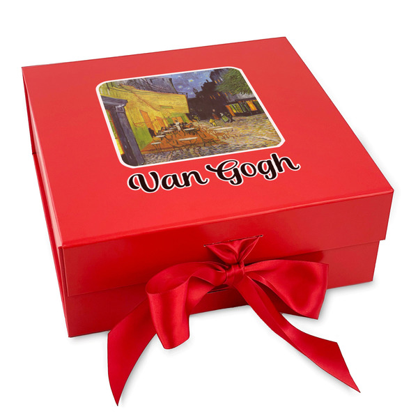 Custom Cafe Terrace at Night (Van Gogh 1888) Gift Box with Magnetic Lid - Red